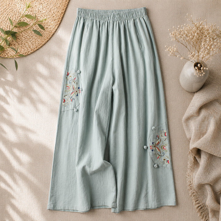 Lara™ | Bestickte Baumwollhose mit weitem Bein