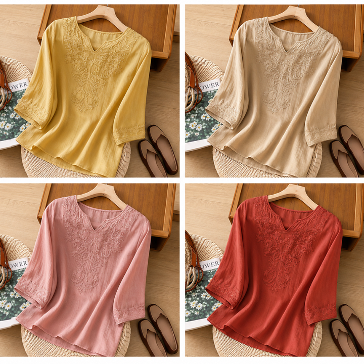 Anouk™ | Bestickte Baumwoll-Leinen-Bluse
