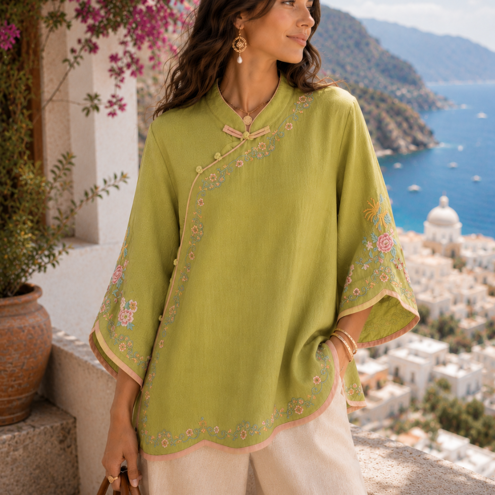 Mei™ | Bestickte Baumwoll-Leinen-Bluse