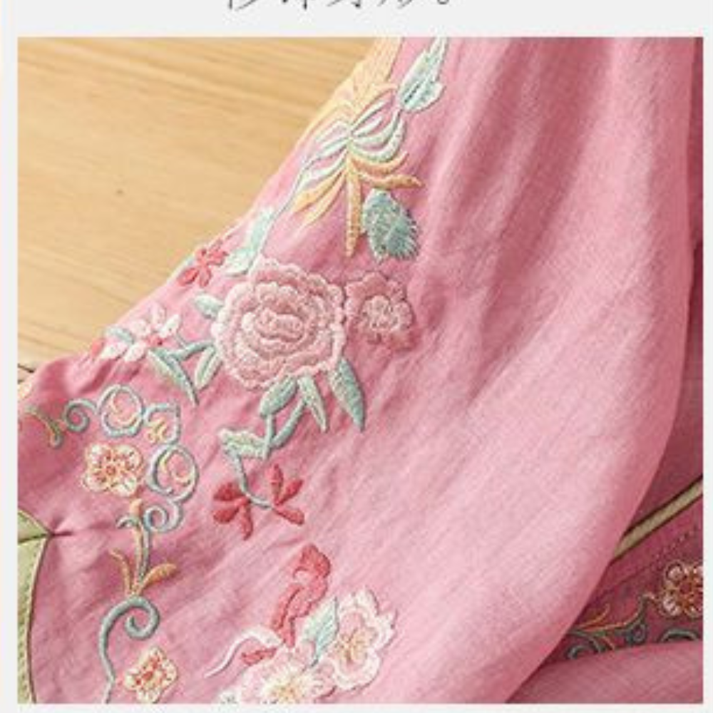 Mei™ | Bestickte Baumwoll-Leinen-Bluse