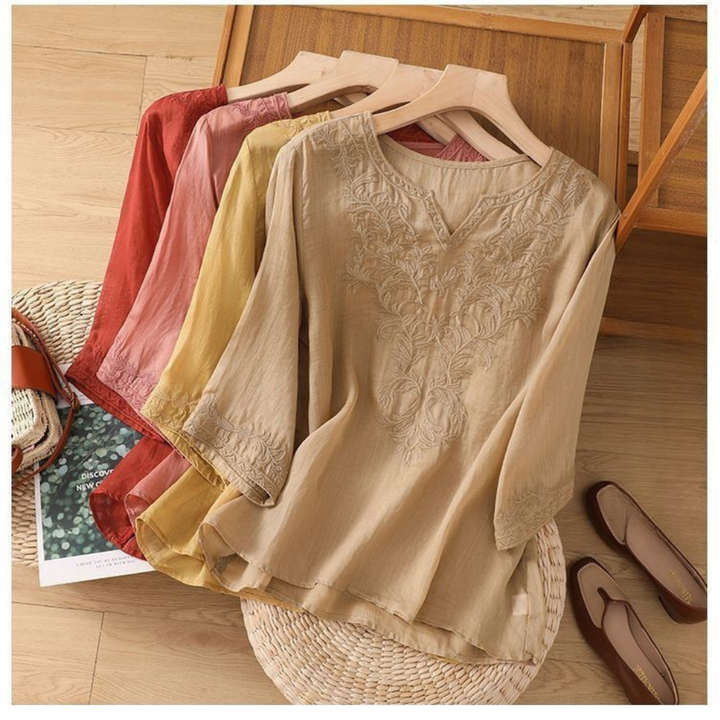 Anouk™ | Bestickte Baumwoll-Leinen-Bluse