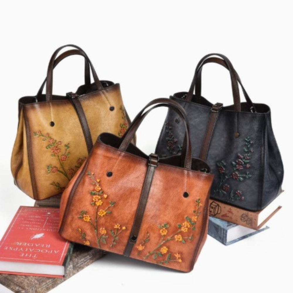 Joline™ – Echtleder Handtasche mit floralem Vintage-Design