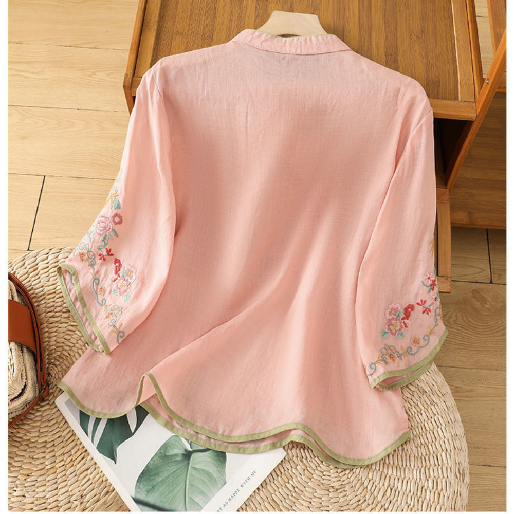 Mei™ | Bestickte Baumwoll-Leinen-Bluse