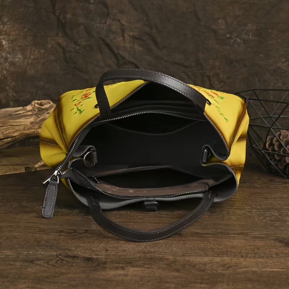 Joline™ – Echtleder Handtasche mit floralem Vintage-Design