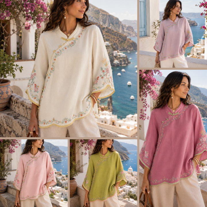 Mei™ | Bestickte Baumwoll-Leinen-Bluse