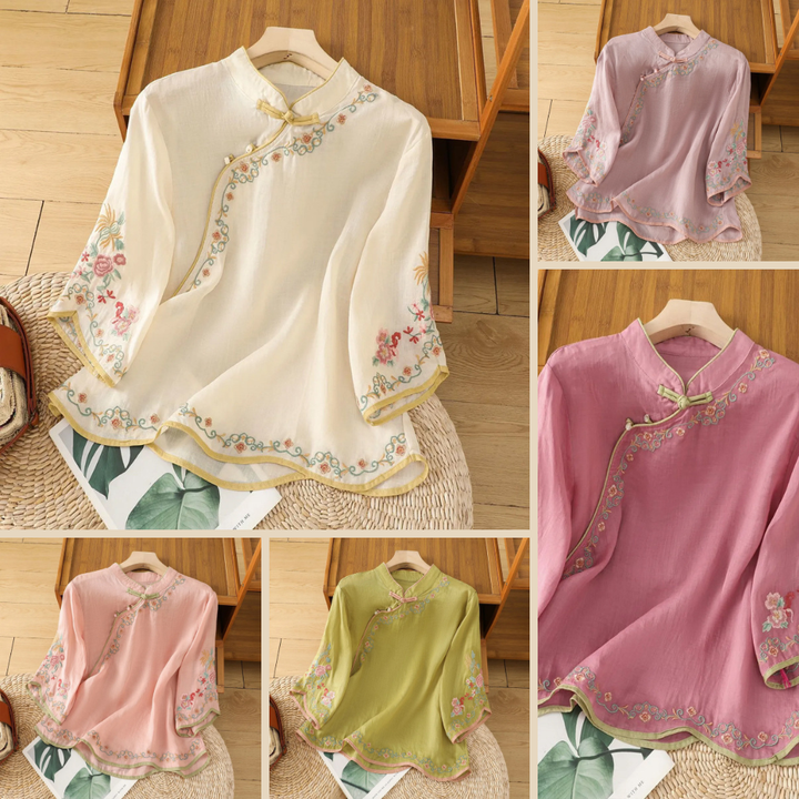Mei™ | Bestickte Baumwoll-Leinen-Bluse