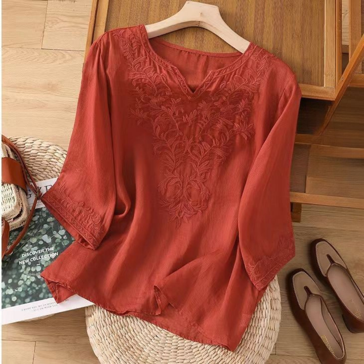 Anouk™ | Bestickte Baumwoll-Leinen-Bluse
