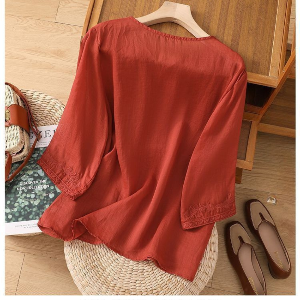 Anouk™ | Bestickte Baumwoll-Leinen-Bluse