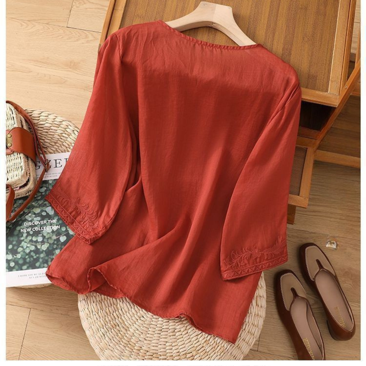Anouk™ | Bestickte Baumwoll-Leinen-Bluse