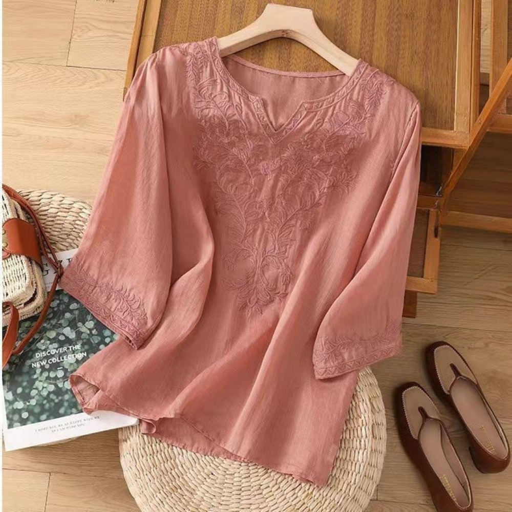 Anouk™ | Bestickte Baumwoll-Leinen-Bluse
