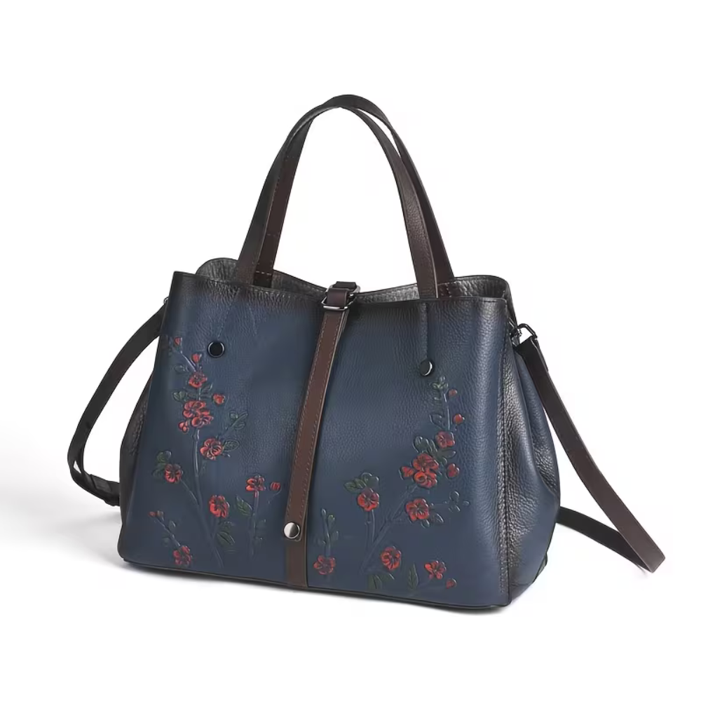 Joline™ – Echtleder Handtasche mit floralem Vintage-Design