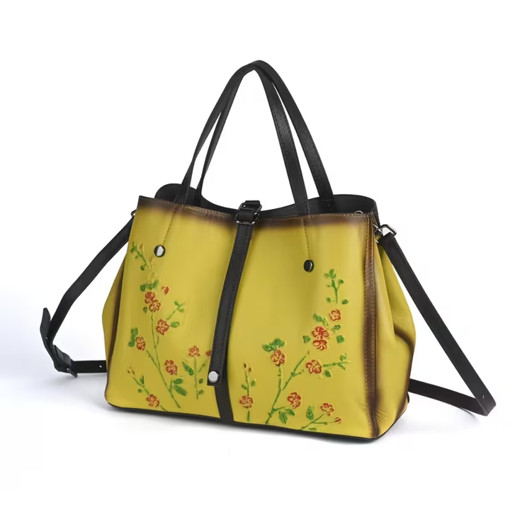 Joline™ – Echtleder Handtasche mit floralem Vintage-Design