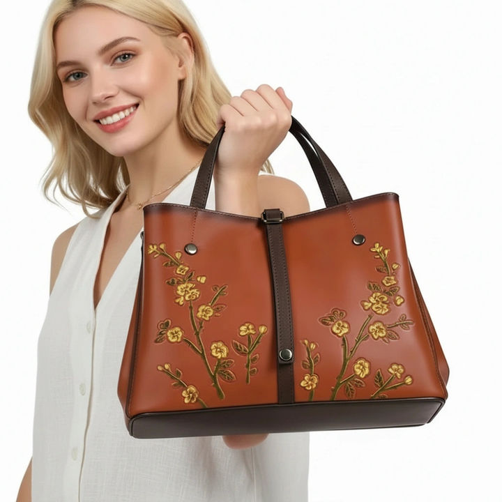 Joline™ – Echtleder Handtasche mit floralem Vintage-Design