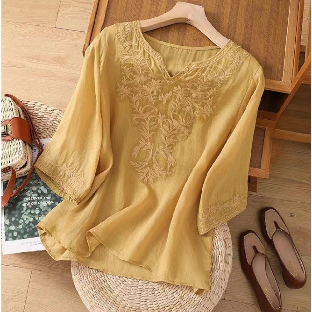 Anouk™ | Bestickte Baumwoll-Leinen-Bluse