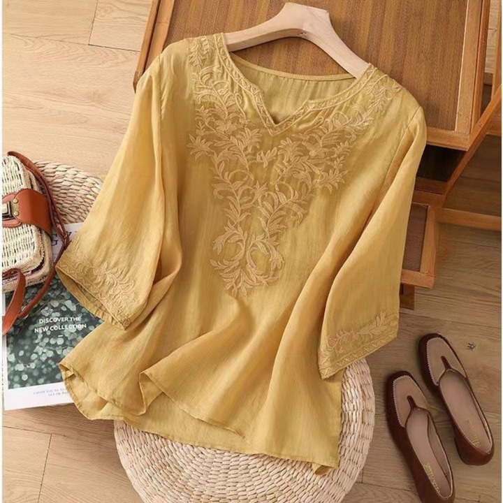 Anouk™ | Bestickte Baumwoll-Leinen-Bluse