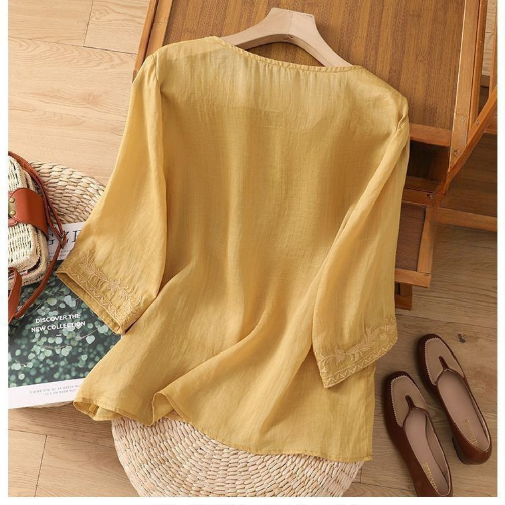 Anouk™ | Bestickte Baumwoll-Leinen-Bluse