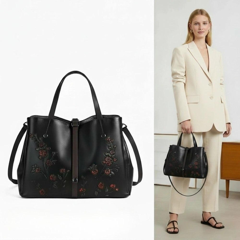 Joline™ – Echtleder Handtasche mit floralem Vintage-Design