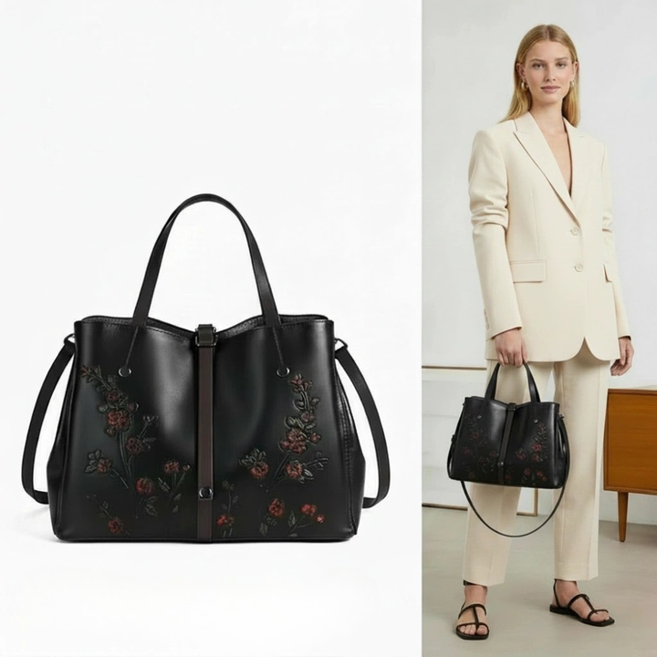 Joline™ – Echtleder Handtasche mit floralem Vintage-Design
