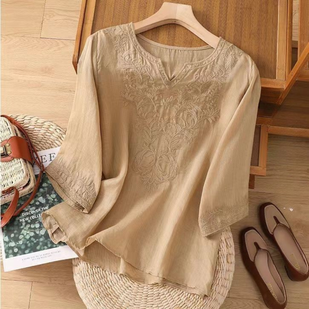 Anouk™ | Bestickte Baumwoll-Leinen-Bluse