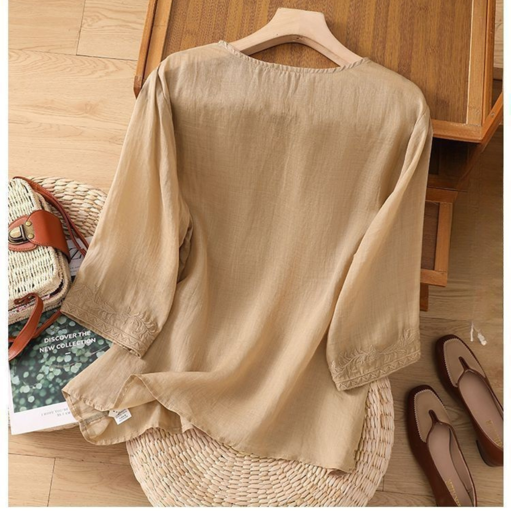 Anouk™ | Bestickte Baumwoll-Leinen-Bluse