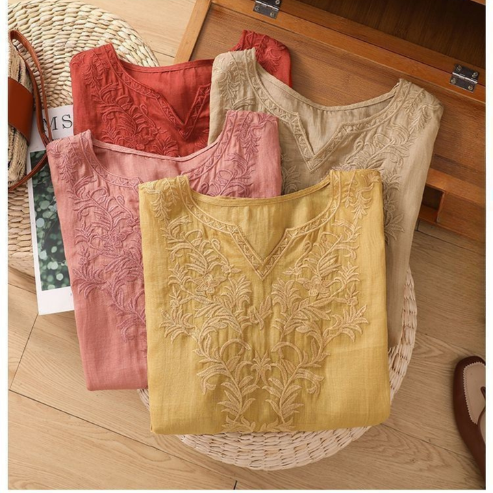 Anouk™ | Bestickte Baumwoll-Leinen-Bluse
