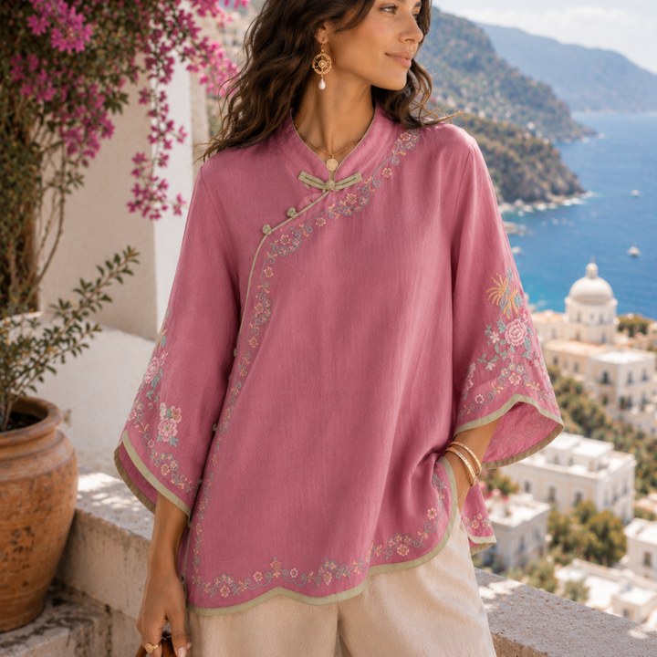 Mei™ | Bestickte Baumwoll-Leinen-Bluse