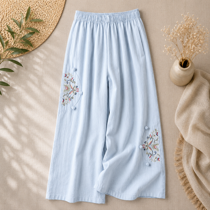 Lara™ | Bestickte Baumwollhose mit weitem Bein