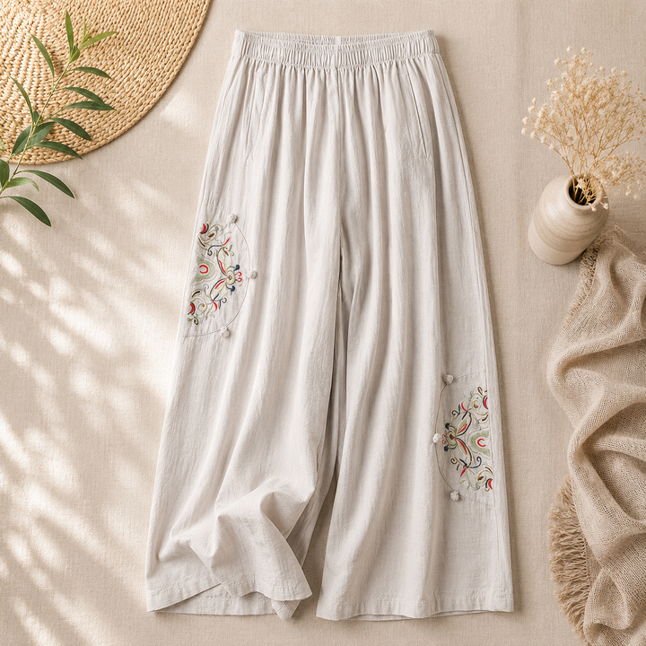 Lara™ | Bestickte Baumwollhose mit weitem Bein