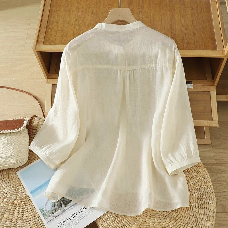 Norah™ | Bestickte Baumwoll-Leinen-Bluse