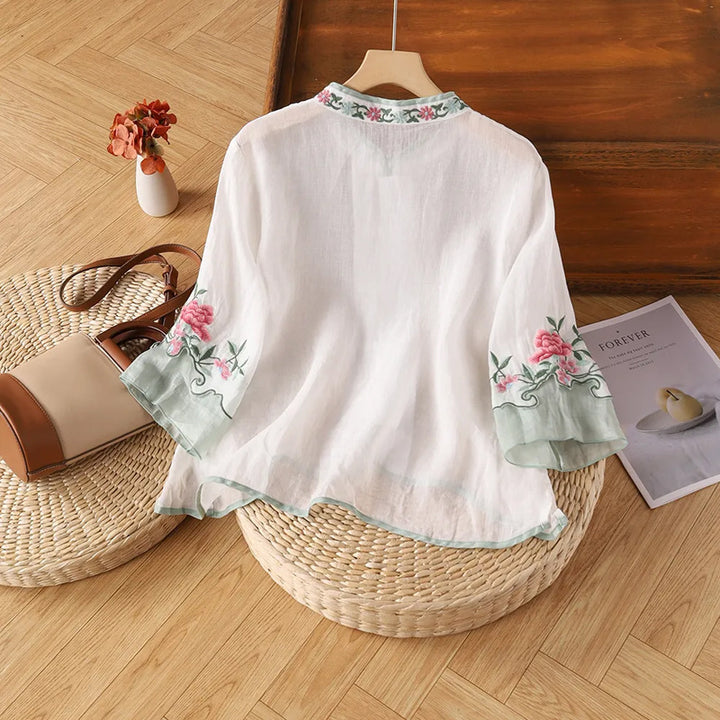 Maya™ | Bestickte Baumwoll-Leinen-Bluse