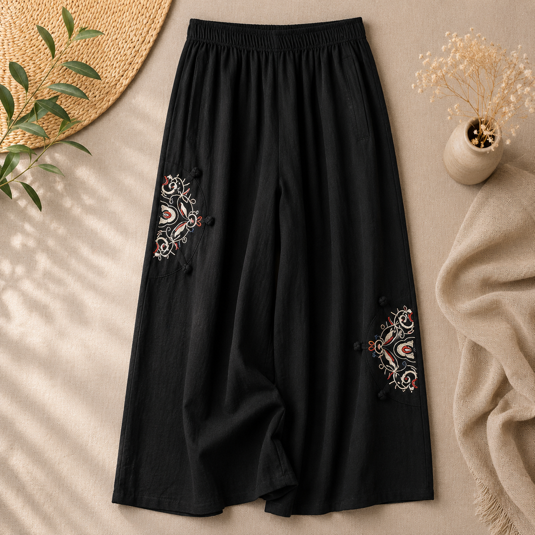Lara™ | Bestickte Baumwollhose mit weitem Bein