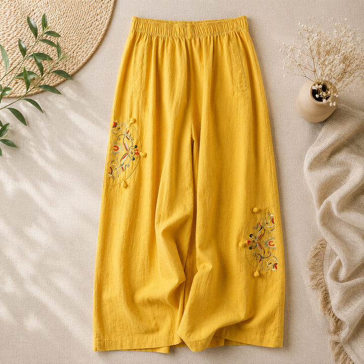 Lara™ | Bestickte Baumwollhose mit weitem Bein