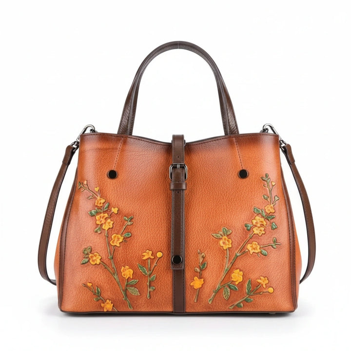 Joline™ – Echtleder Handtasche mit floralem Vintage-Design