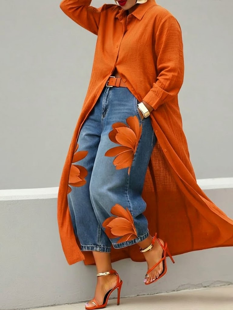 Esmeralda | Leinenkleid & Florales Denim-Set